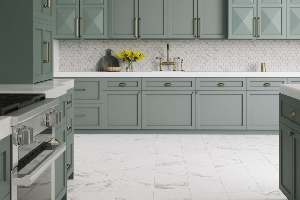 Satori Statuario Matte 12-in x 24-in Matte Porcelain Marble Look Floor Tile