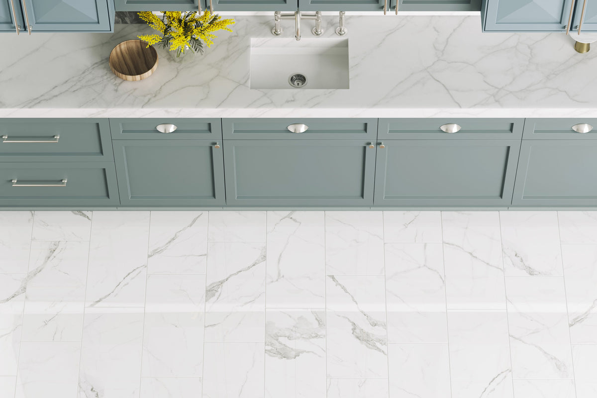 Satori Statuario 12-in x 24-in Polished Porcelain Marble-Look Floor and Wall Tile (1.93-sq ft per Piece)