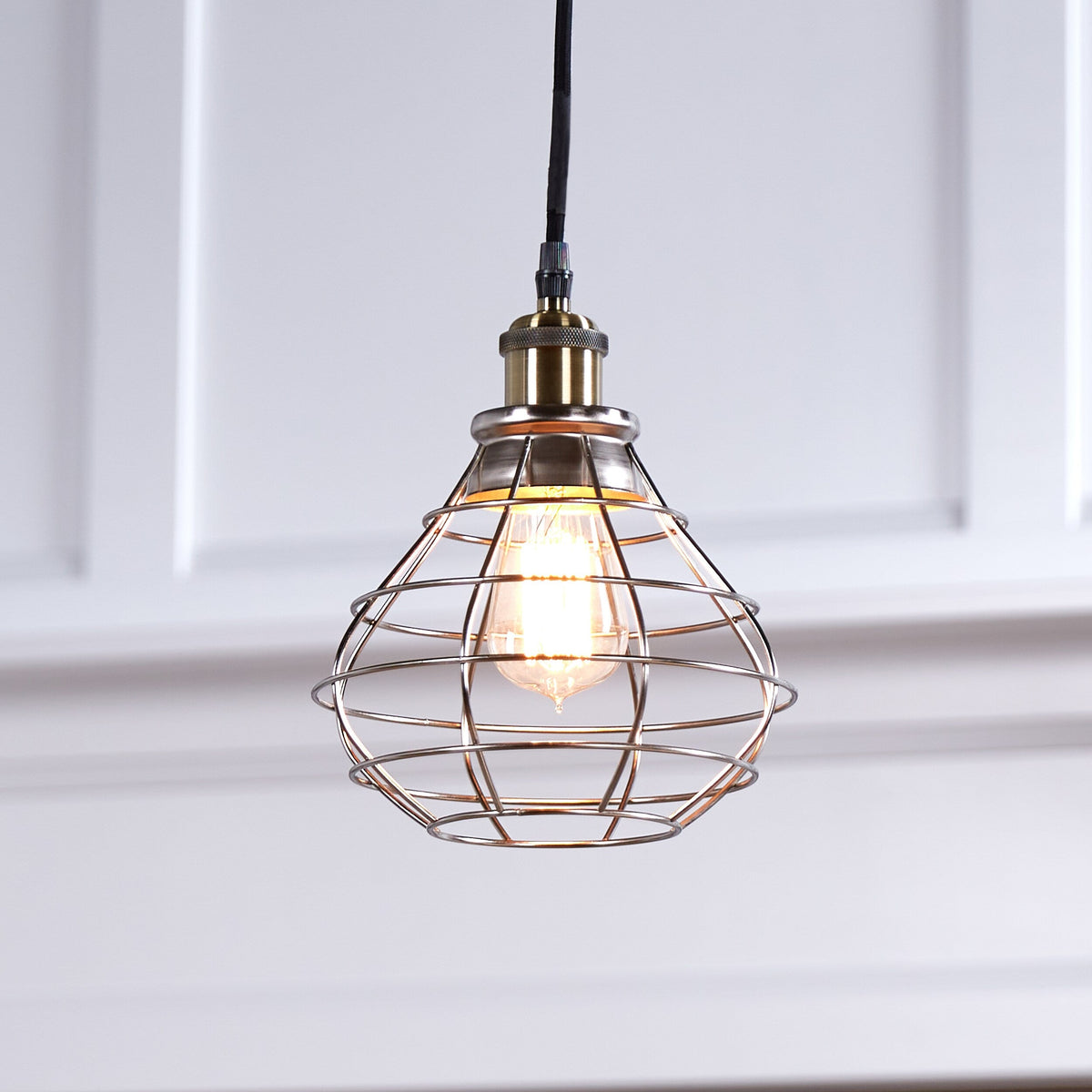 Portfolio Ravensport 8.38-in H x 8.38-in W Brushed Nickel Wire Cage Pendant Light Shade