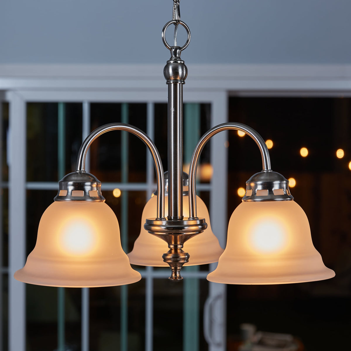 Project Source Fallsbrook 3-Light Brushed Nickel Traditional Chandelier with Etched Glass