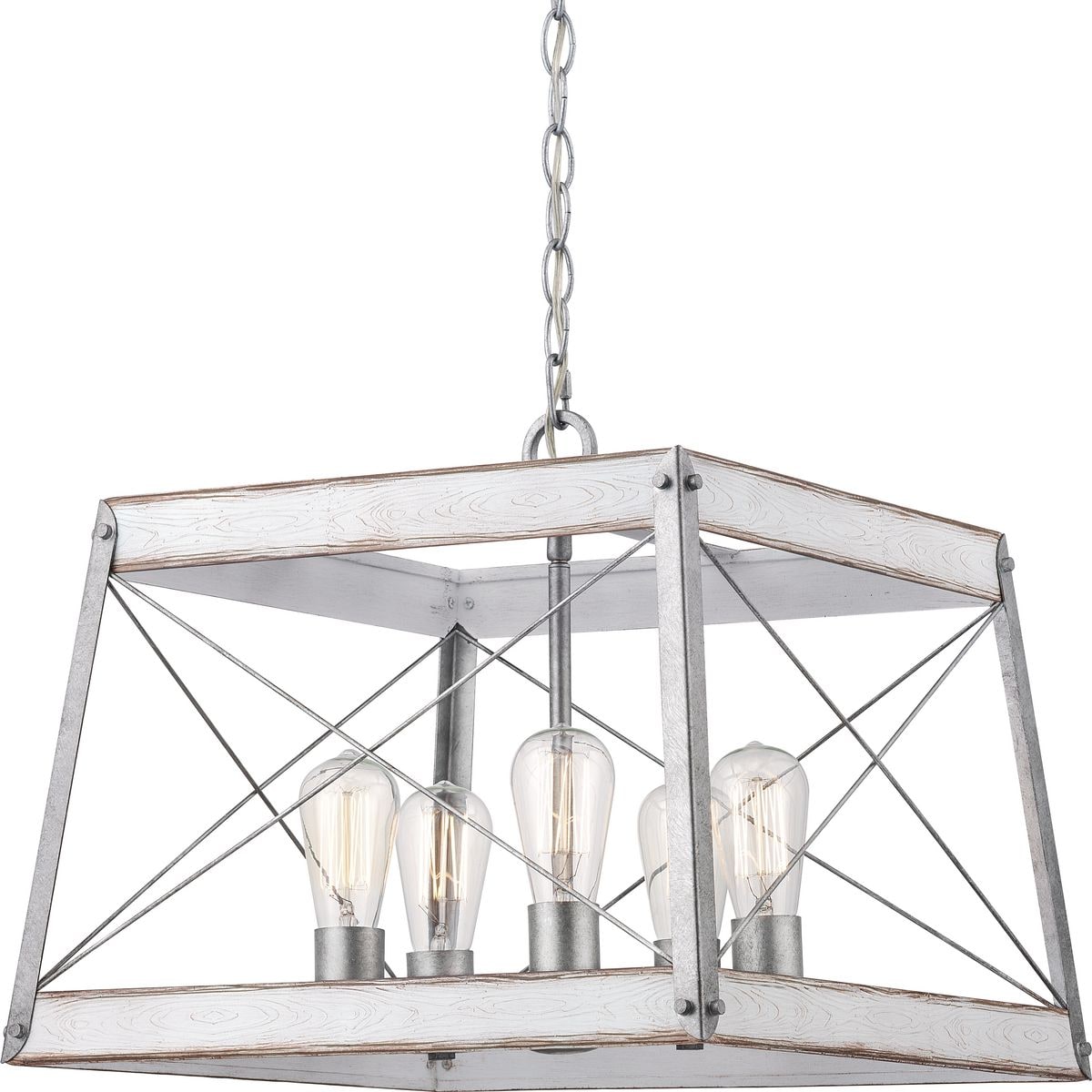 Progress Lighting Bradberry 5-Light Antique White and Galvanized Farmhouse Square Medium Hanging Pendant Light
