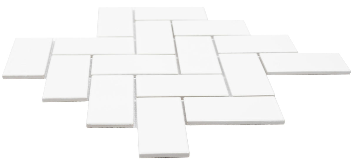Satori Hudson 11-in x 11-in Glossy Porcelain Herringbone Subway Wall Tile, White (1-sq ft Piece)