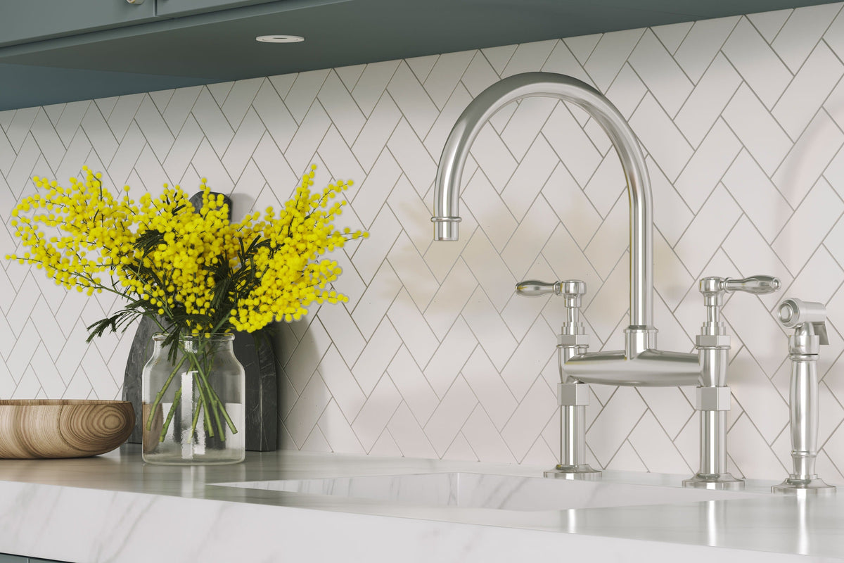 Satori Hudson 11-in x 11-in Glossy Porcelain Herringbone Subway Wall Tile, White (1-sq ft Piece)