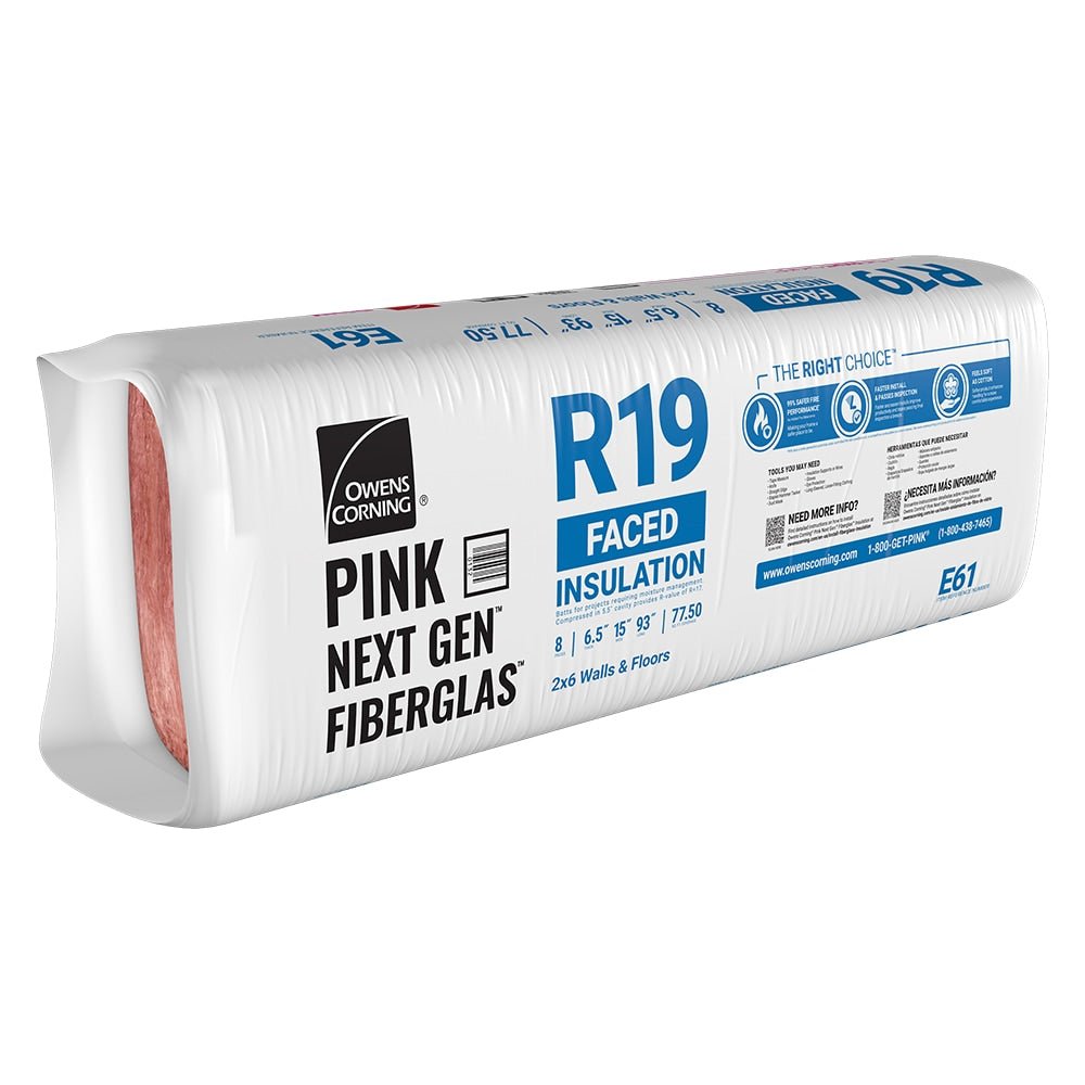 Owens Corning EcoTouch R-19 Kraft Faced Fiberglass Insulation Batt, 15 in W x 93 in L, 77.5 sq ft Coverage