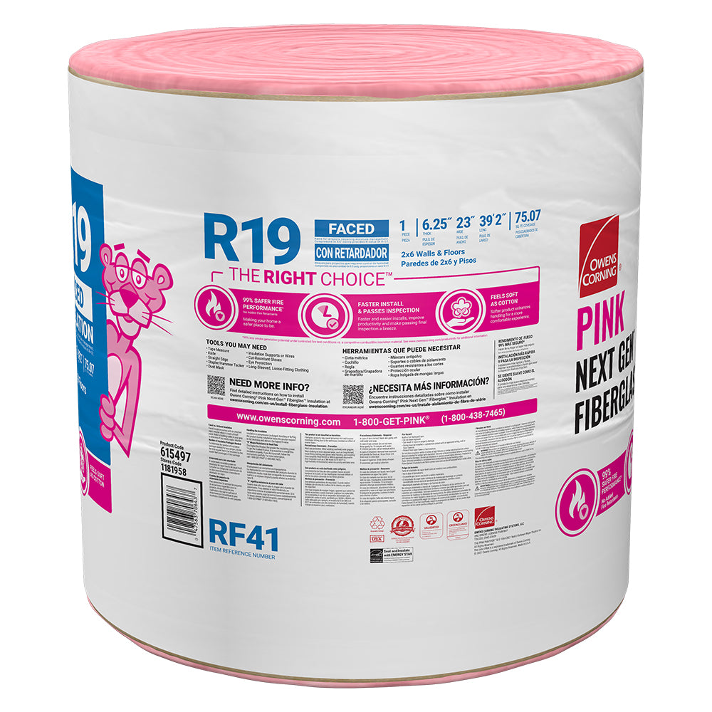 Owens Corning EcoTouch R-19 Kraft-Faced Fiberglass Insulation Roll, 23 in. W x 39.2 ft L, 75.07 sq ft
