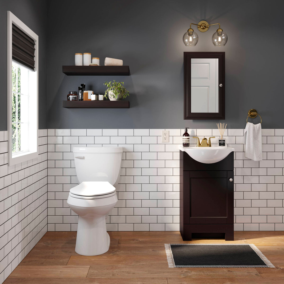 Style Selections 15.75-in x 25.75-in Surface/Recessed Mount Java Mirrored Medicine Cabinet