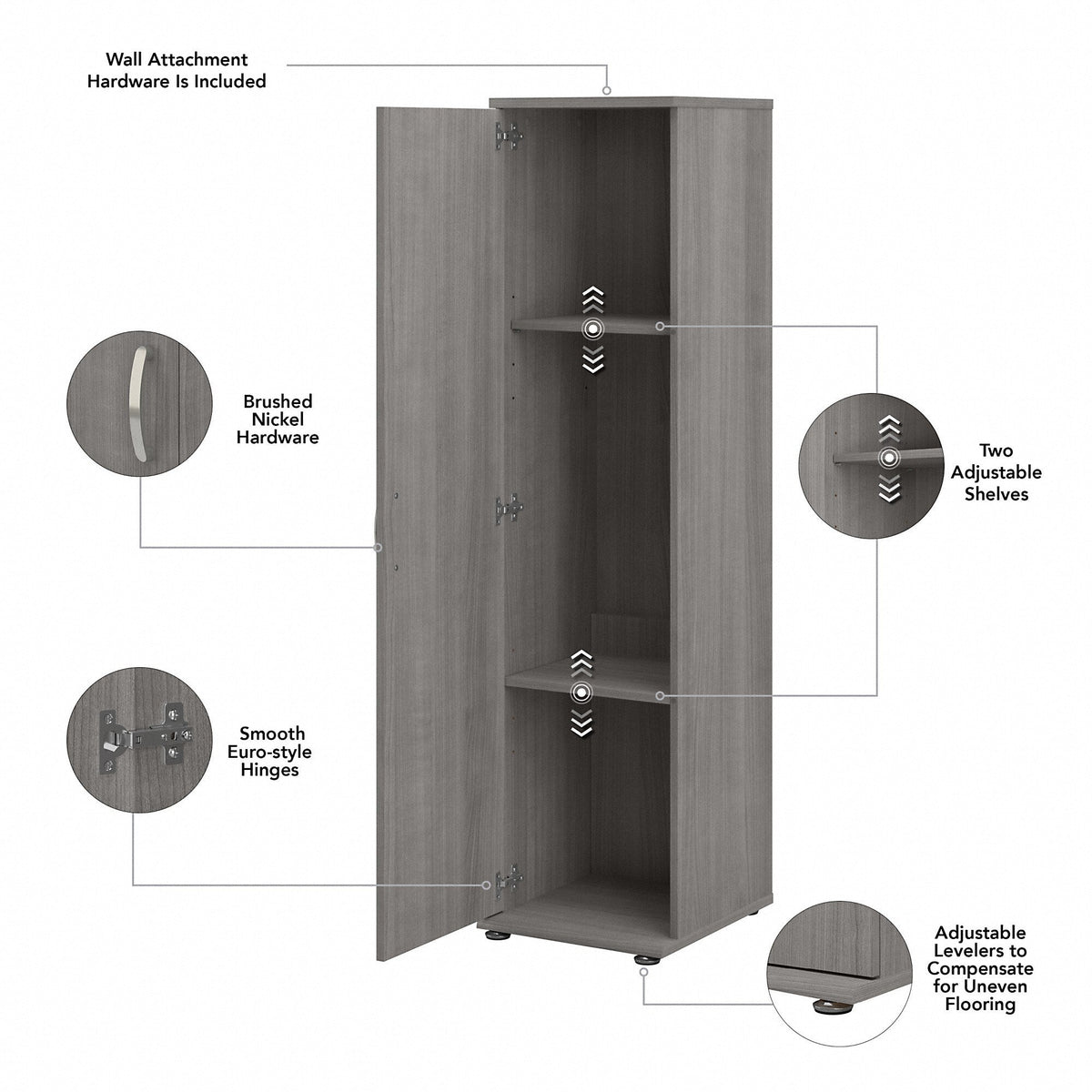 Bush Business Furniture Universal Storage 15.6692-in W x 61.811-in H Wood Composite Platinum Gray Freestanding Utility Storage Cabinet