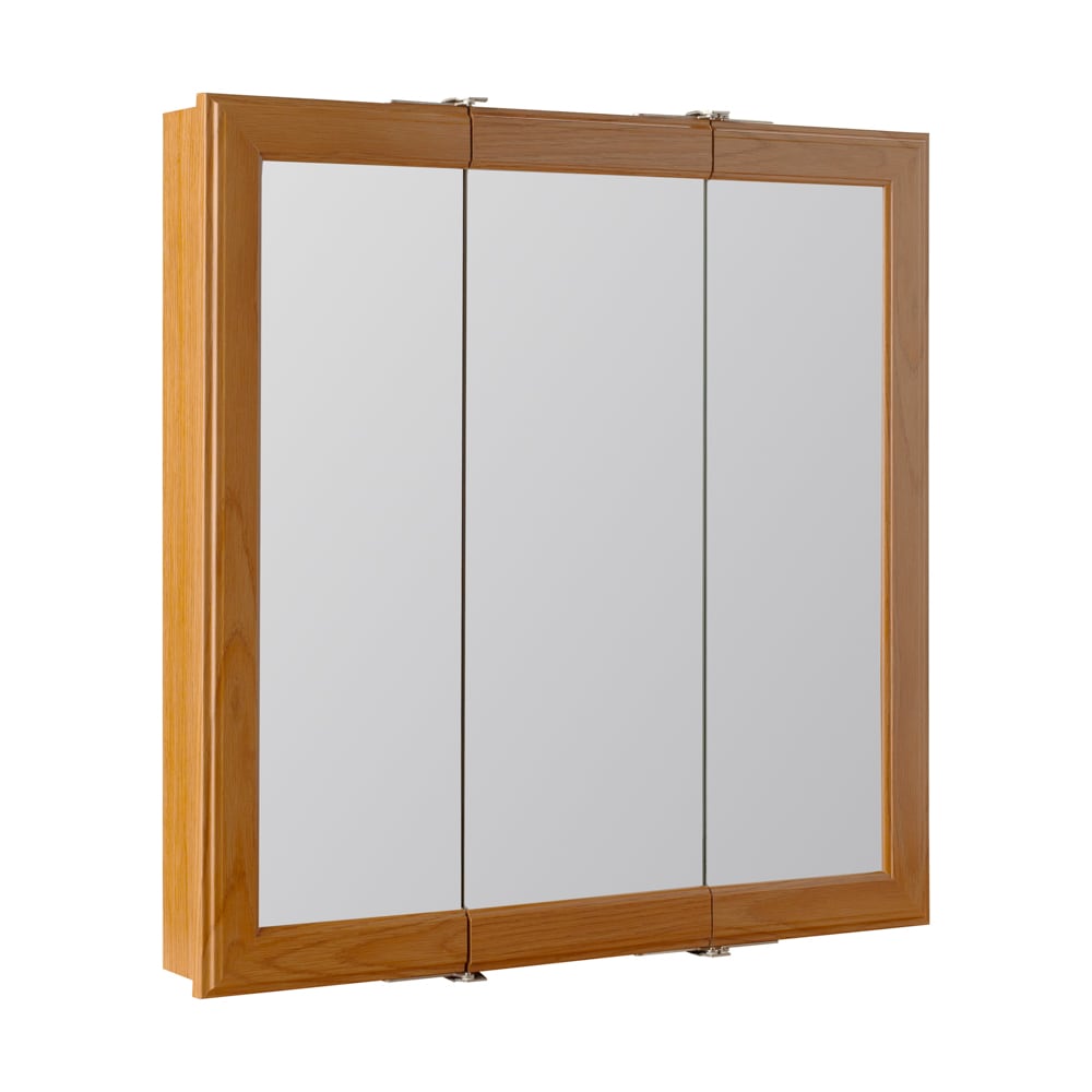 Project Source 24.25-in x 24-in Surface Mount Oak Mirrored Medicine Cabinet
