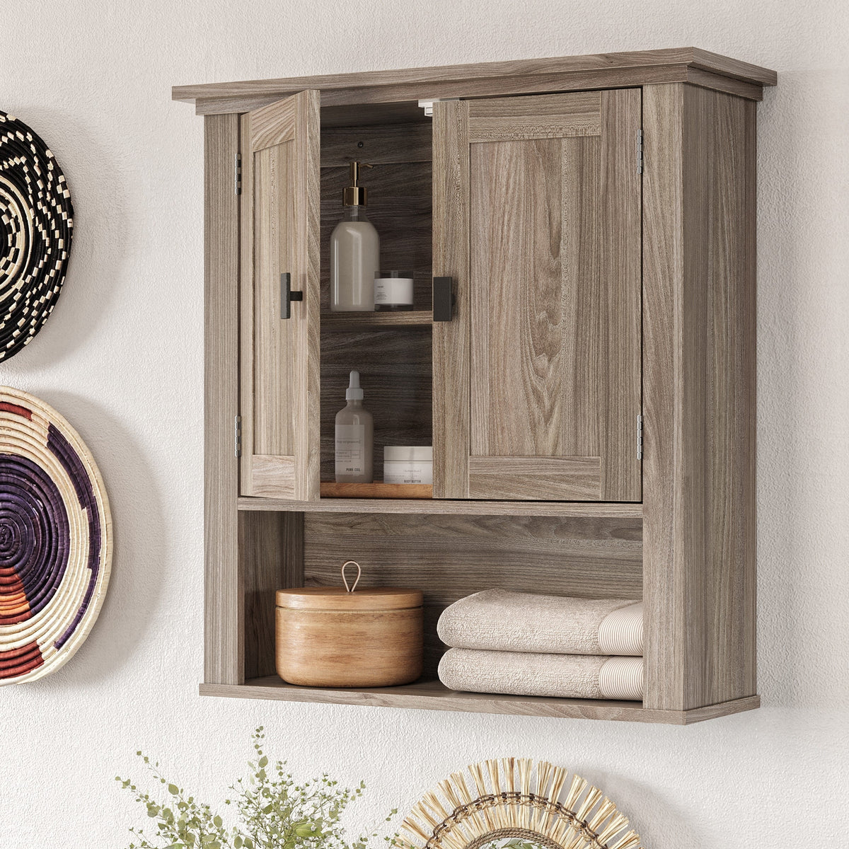 RiverRidge Hayward 22.81-in x 24.5-in x 7.88-in Light Veneer Woodgrain Bathroom Wall Cabinet