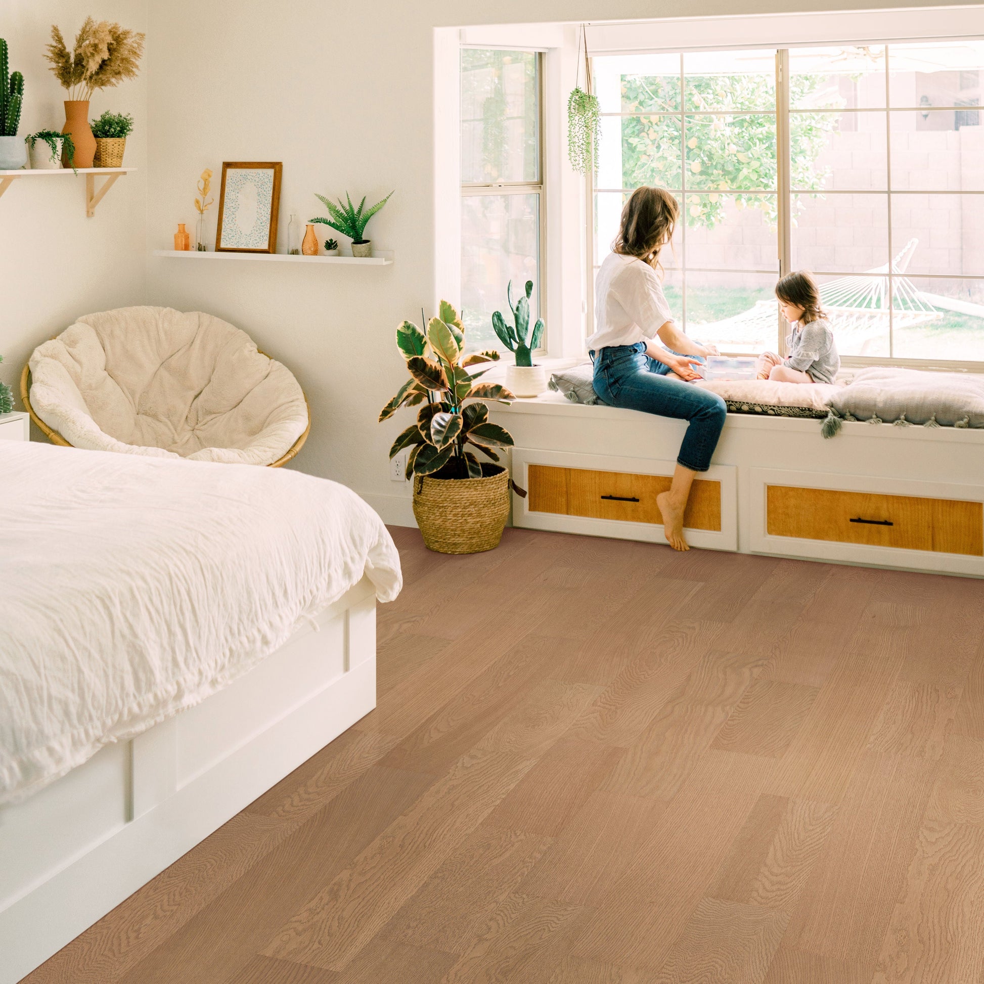 SMARTCORE Oak Carrington hardwood flooring — installed room view
