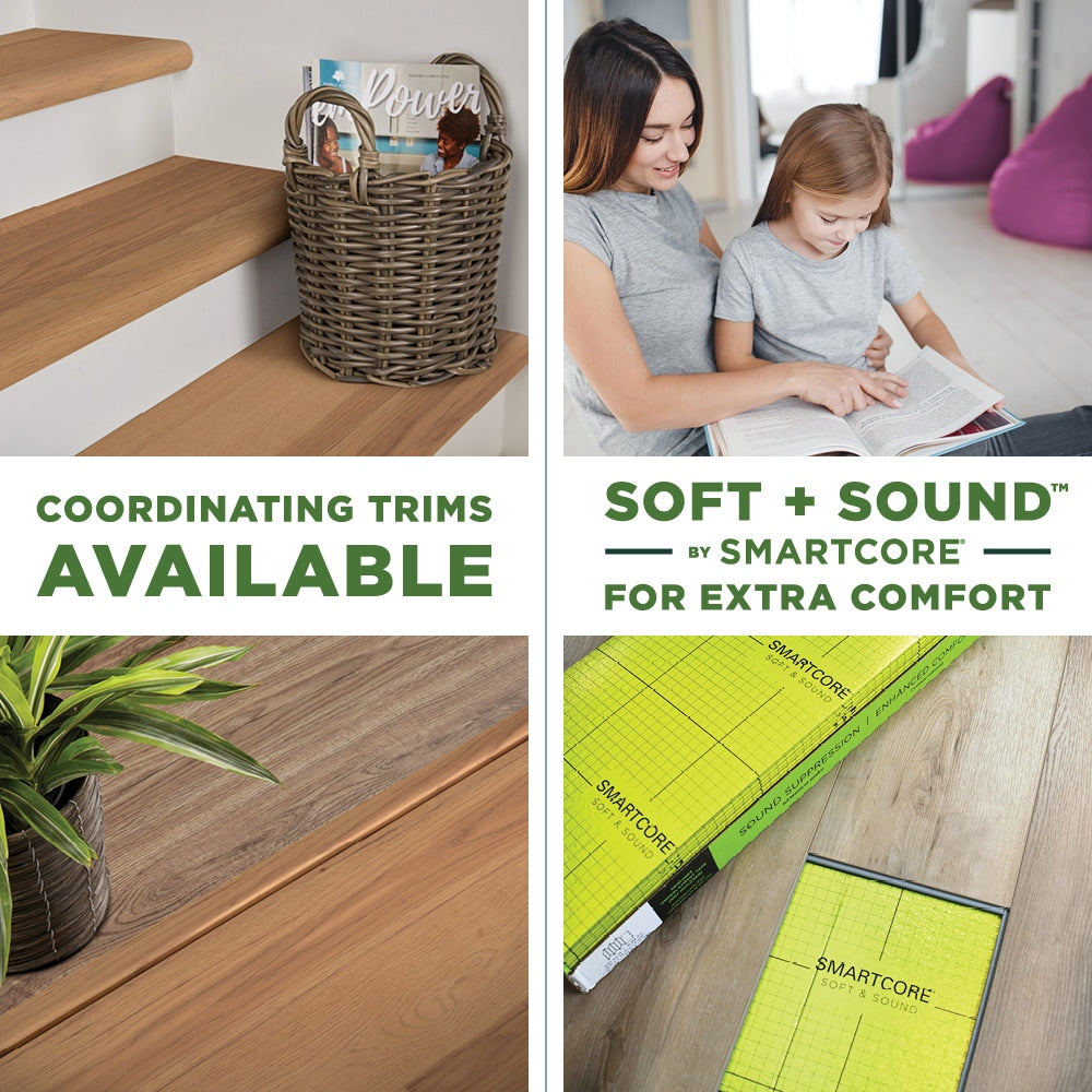 SMARTCORE Hickory Hawkeye hardwood flooring — carton and plank detail