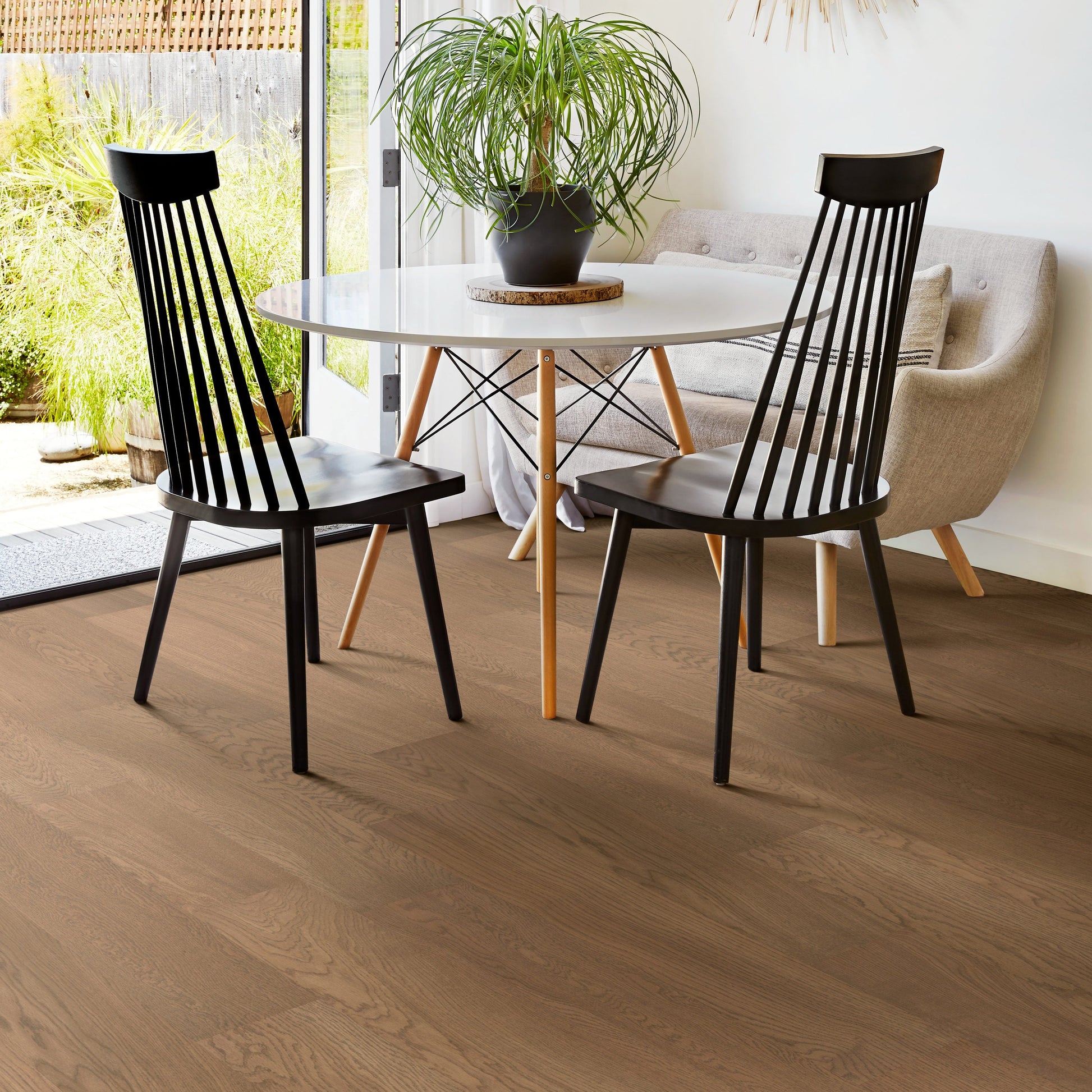 SMARTCORE Oak Golden Hour hardwood flooring — installed room view