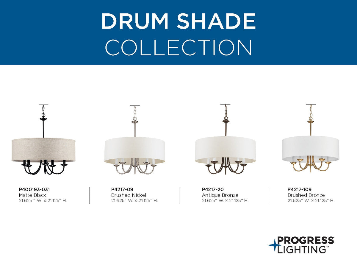Progress Lighting Drum Shade 5-Light Antique Off-white Transitional Chandelier