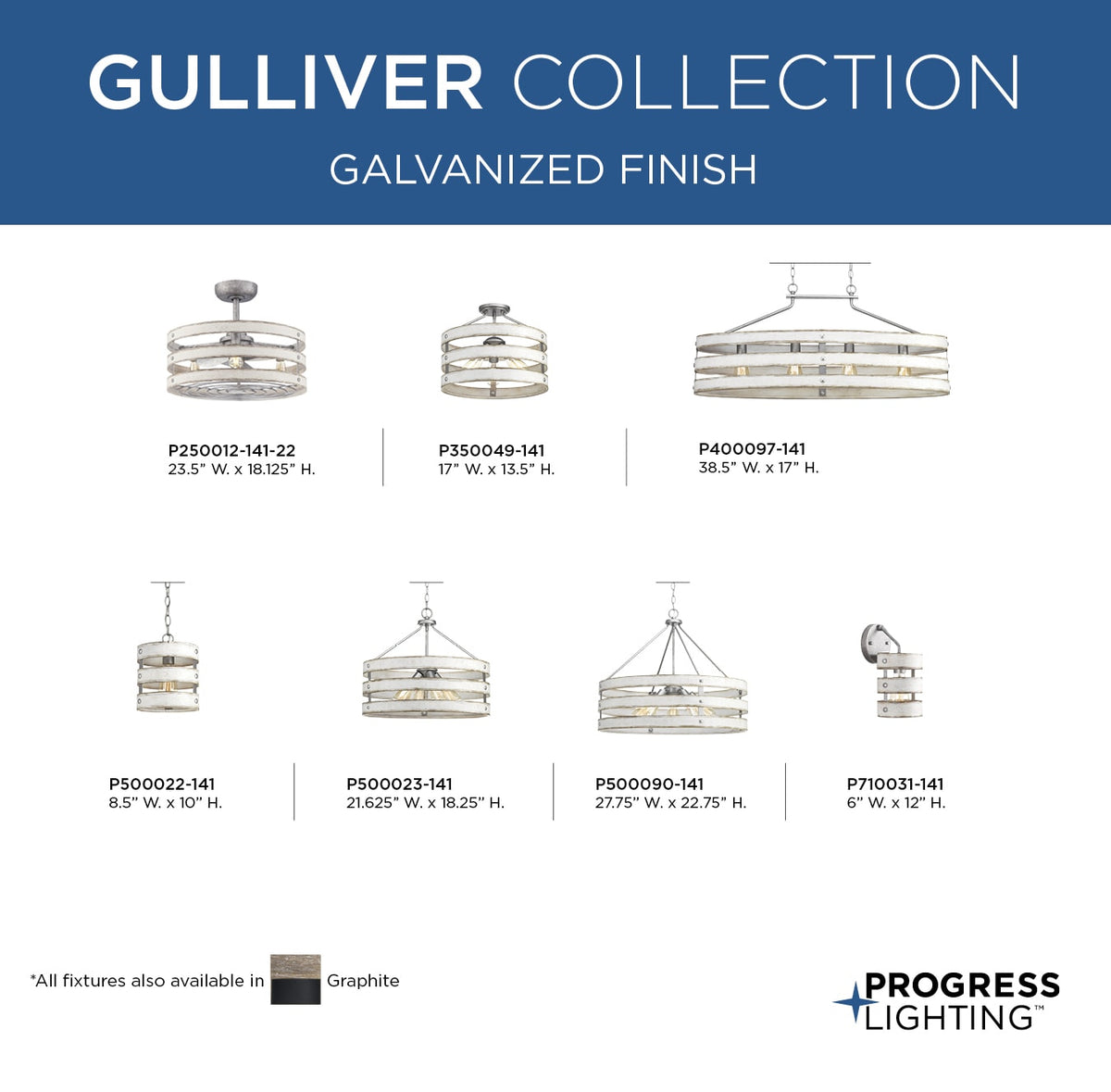 Progress Lighting Gulliver 4-Light Galvanized Farmhouse Drum Medium Hanging Pendant Light