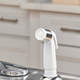 Project Source Chrome 1-Handle Deck-Mount Low-Arc Kitchen Faucet with Side Sprayer, Deck Plate Included