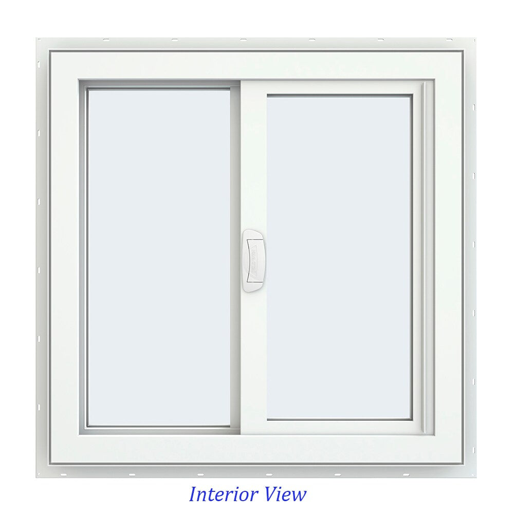 JELD-WEN FiniShield V-4500 23-1/2-in x 23-1/2-in x 3-in Jamb Left-Operable Vinyl Sliding Window, Black Exterior/White Interior, Full Screen Included