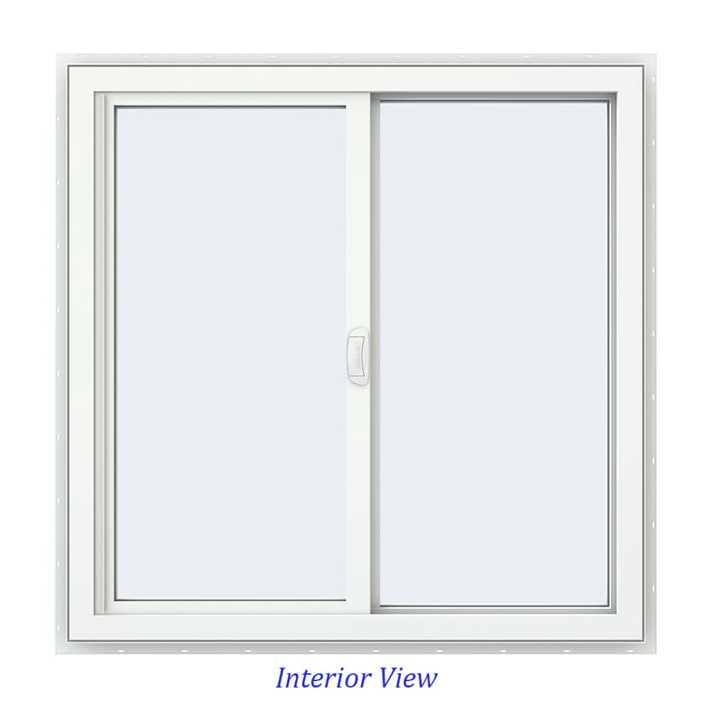 JELD-WEN FiniShield V-4500 35-1/2-in x 35-1/2-in x 3-in Jamb Right-Operable Vinyl Sliding Window, Black Exterior/White Interior, Full Screen Included