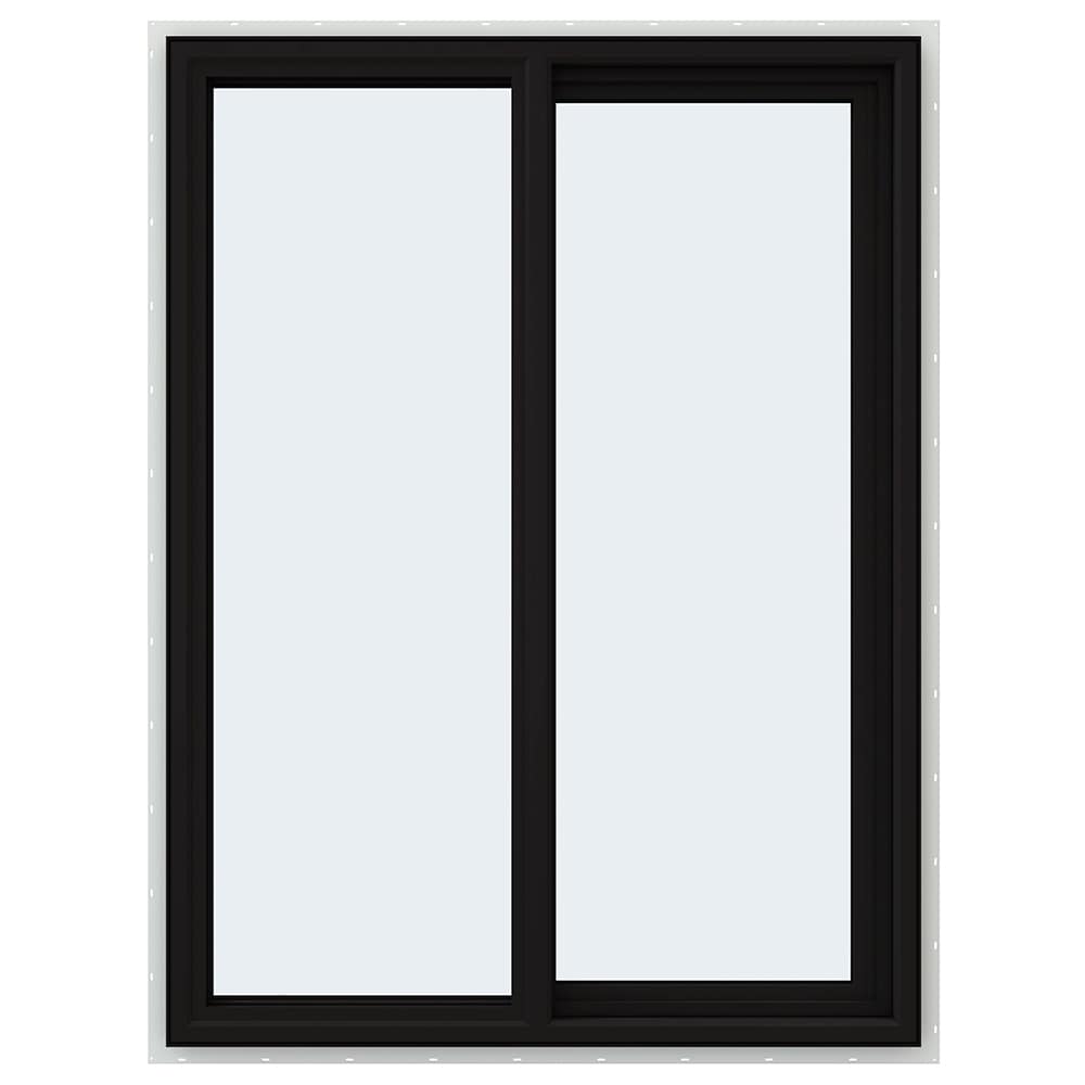 JELD-WEN FiniShield V-4500 35-1/2-in x 47-1/2-in x 3-in Jamb Right-Operable Vinyl Sliding Window, Black Exterior/White Interior, Full Screen Included
