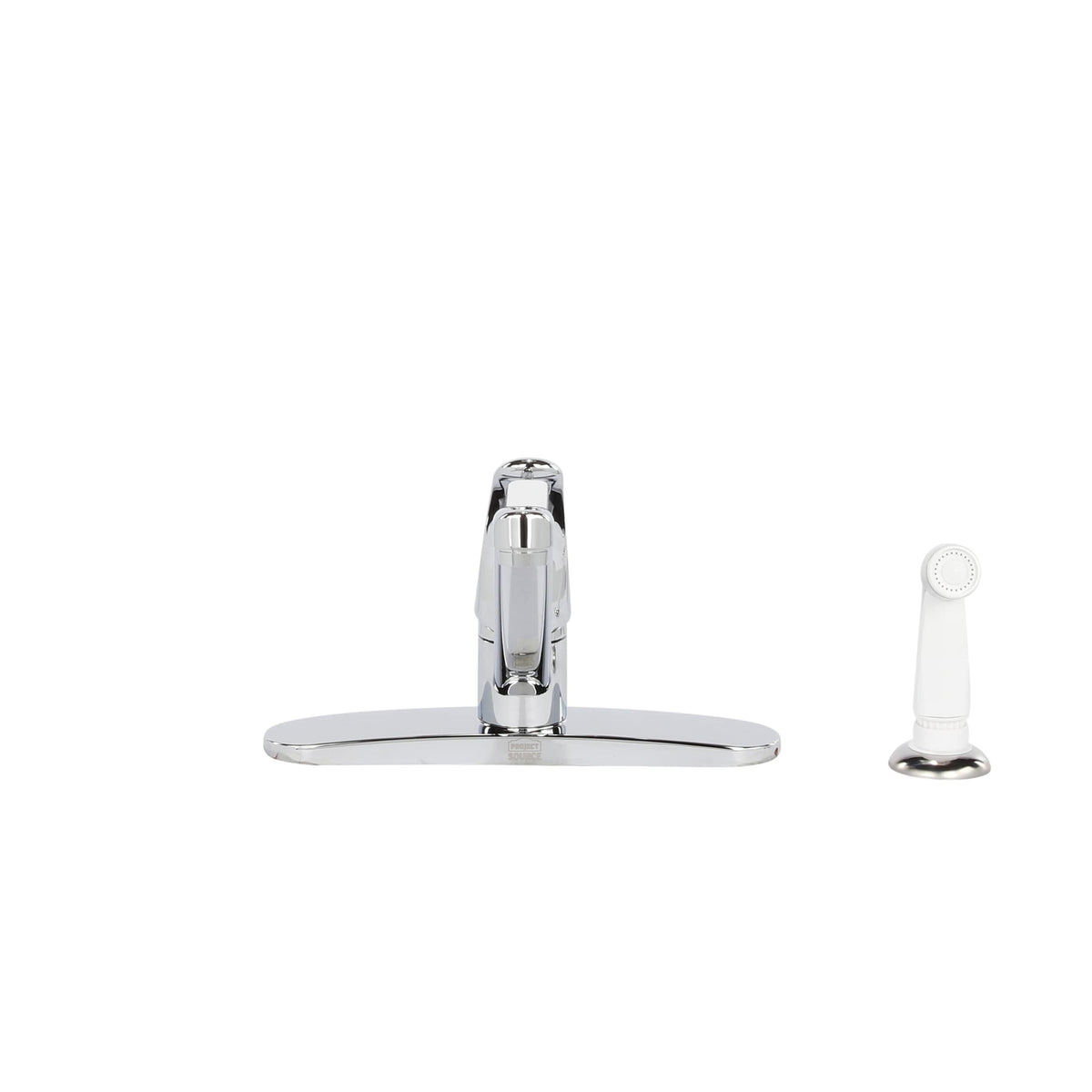 Project Source Chrome 1-Handle Deck-Mount Low-Arc Kitchen Faucet with Side Sprayer, Deck Plate Included