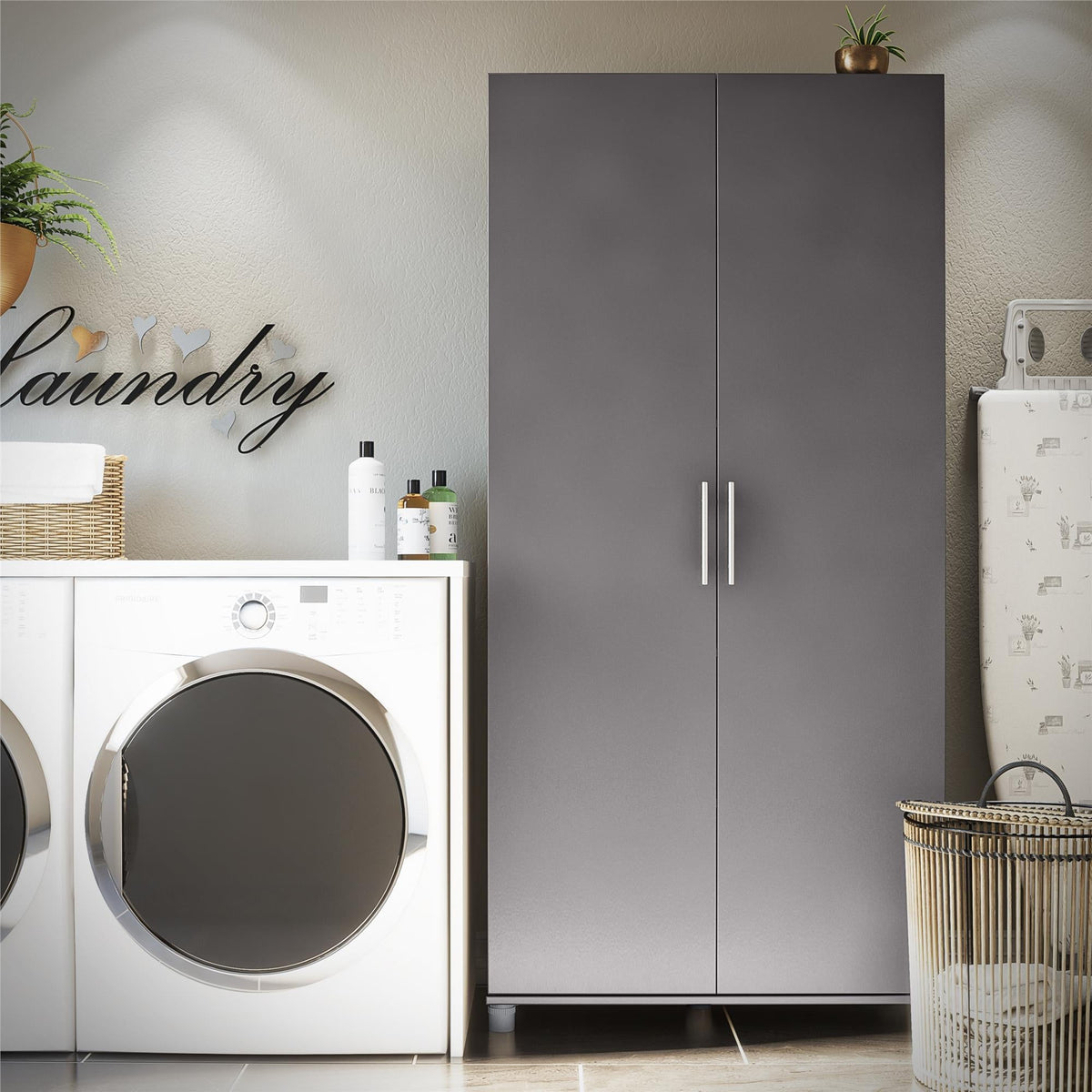 Ameriwood Home Camberly 35.68-in W x 74.31-in H Wood Composite Graphite Grey/Graphite Grey Freestanding Utility Storage Cabinet