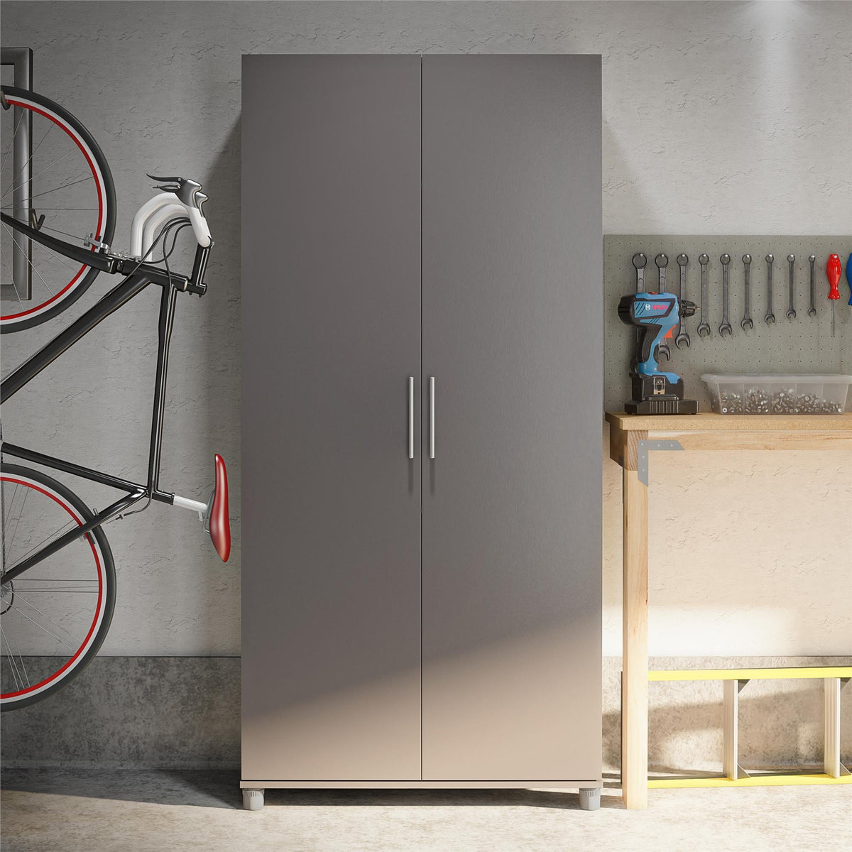 Ameriwood Home Camberly 35.68-in W x 74.31-in H Wood Composite Graphite Grey/Graphite Grey Freestanding Utility Storage Cabinet