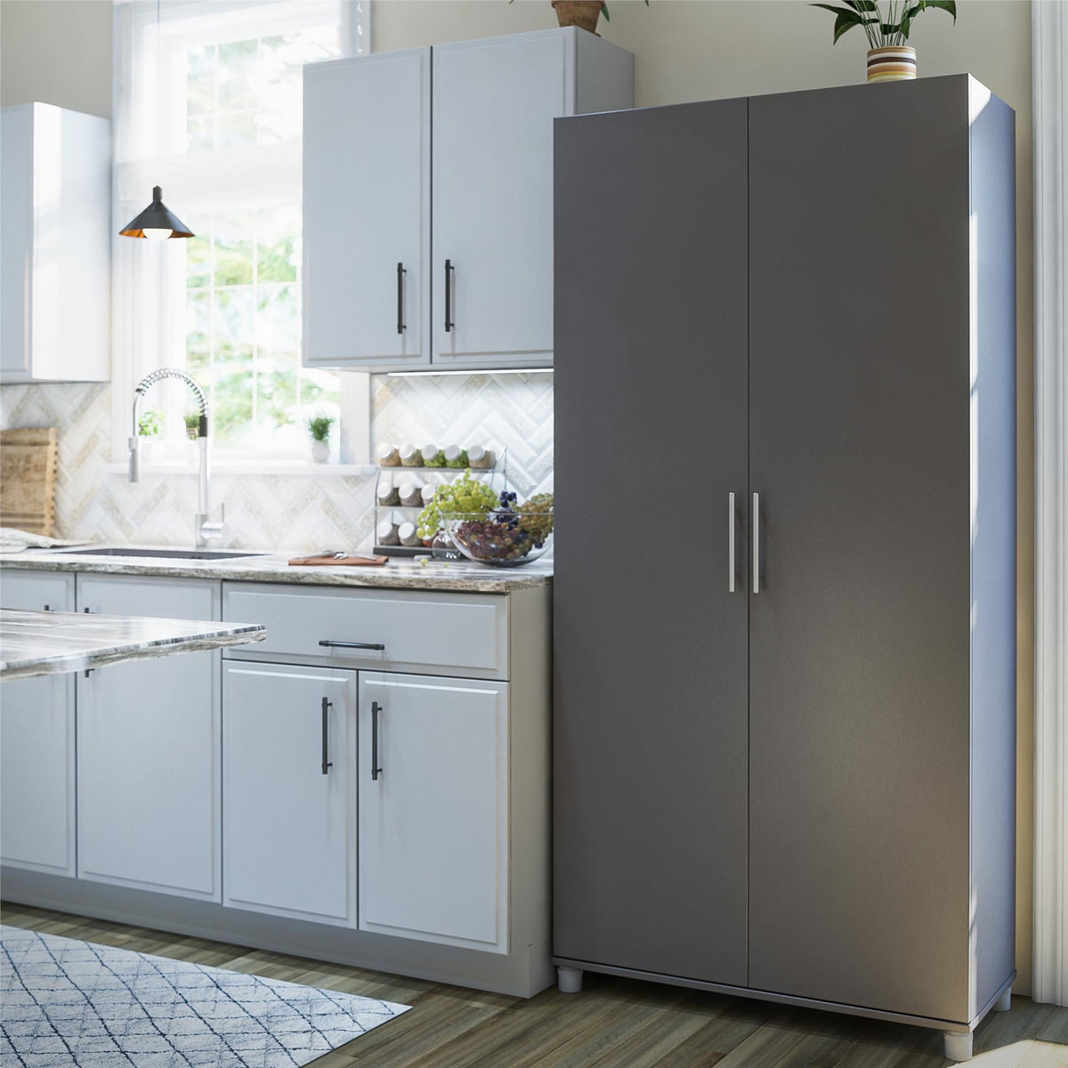 Ameriwood Home Camberly 35.68-in W x 74.31-in H Wood Composite Graphite Grey/Graphite Grey Freestanding Utility Storage Cabinet