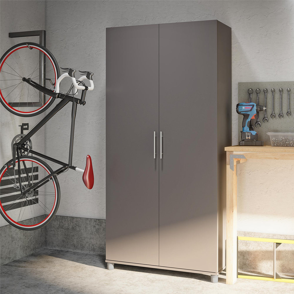 Ameriwood Home Camberly 35.68-in W x 74.31-in H Wood Composite Graphite Grey/Graphite Grey Freestanding Utility Storage Cabinet