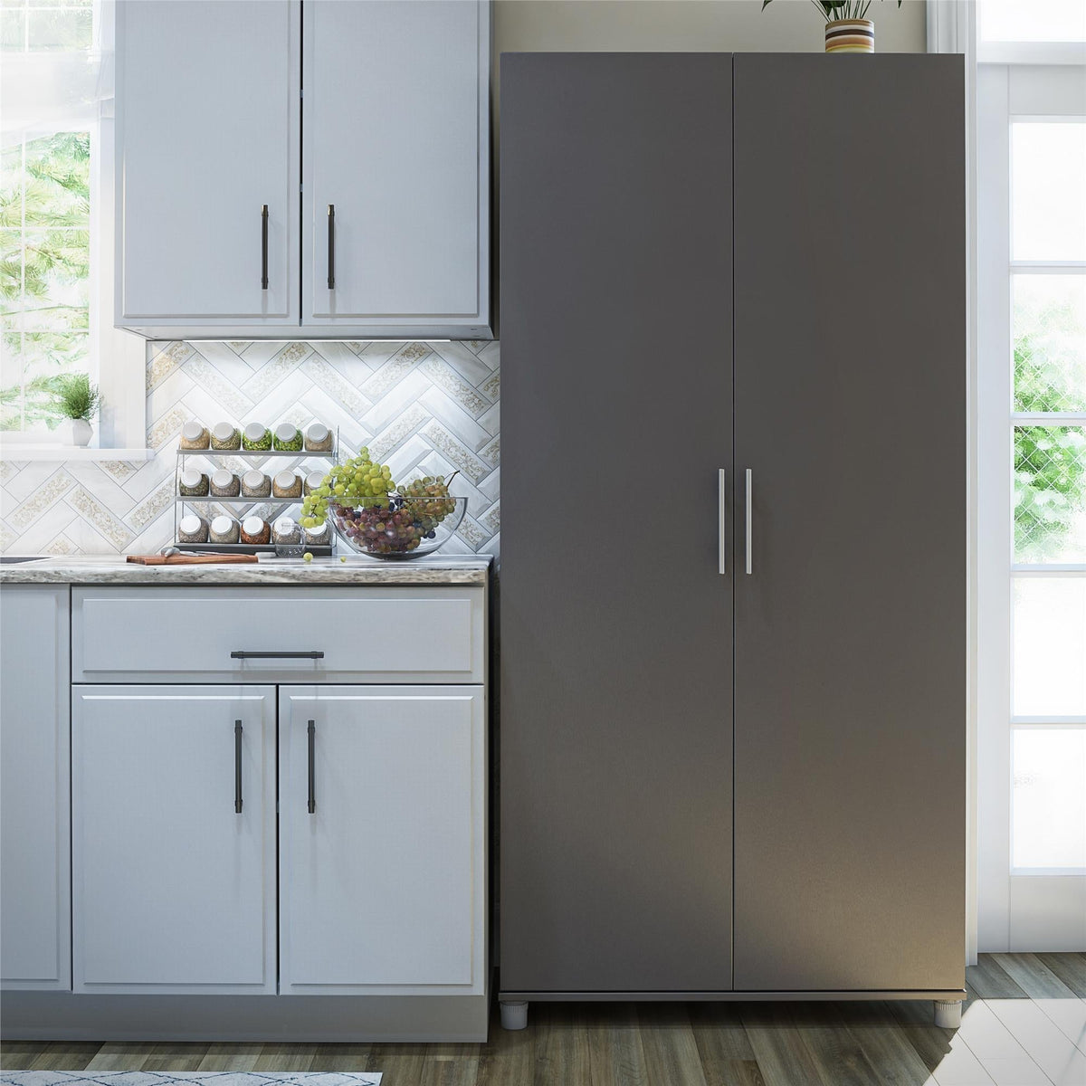 Ameriwood Home Camberly 35.68-in W x 74.31-in H Wood Composite Graphite Grey/Graphite Grey Freestanding Utility Storage Cabinet