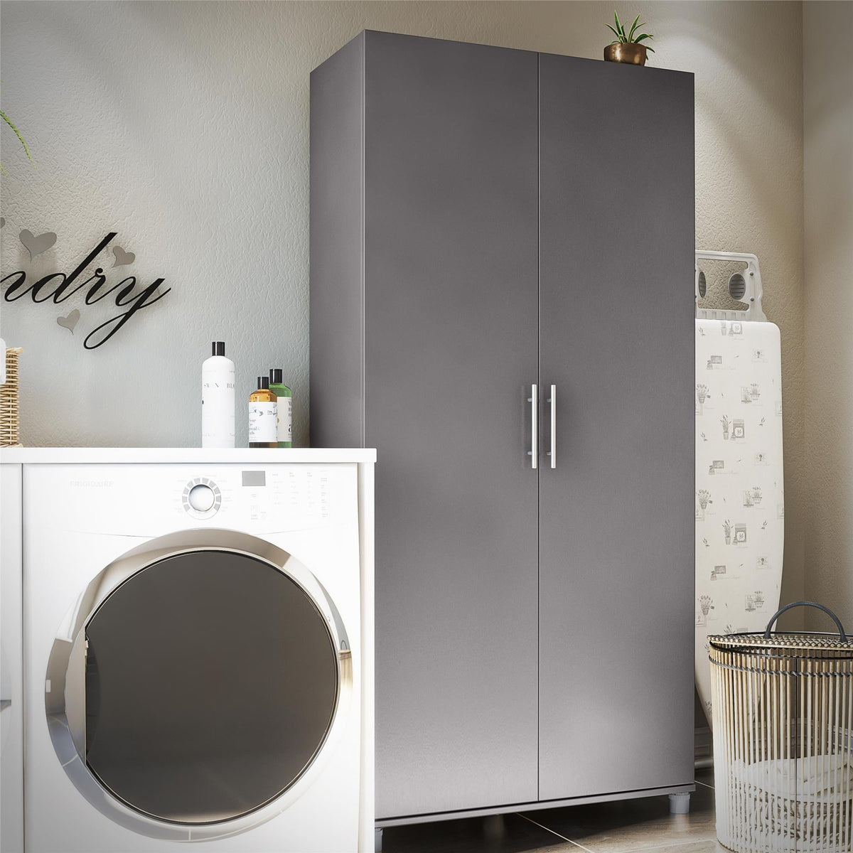 Ameriwood Home Camberly 35.68-in W x 74.31-in H Wood Composite Graphite Grey/Graphite Grey Freestanding Utility Storage Cabinet