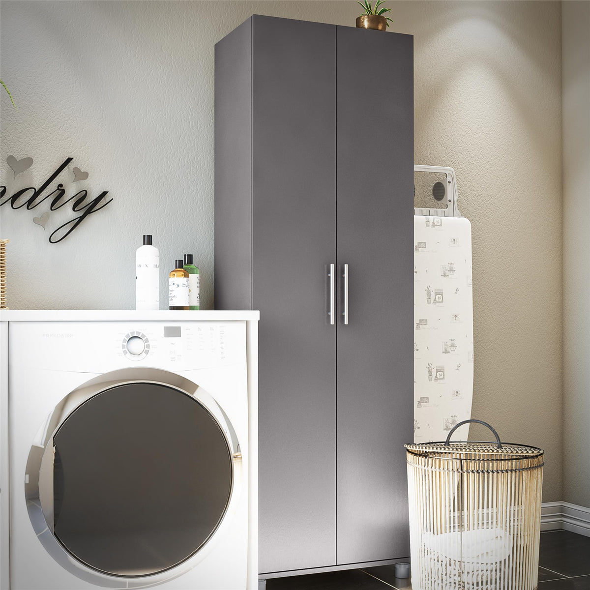 Ameriwood Home Camberly 23.7-in W x 74.29-in H Wood Composite Graphite Grey/Graphite Grey Freestanding Utility Storage Cabinet