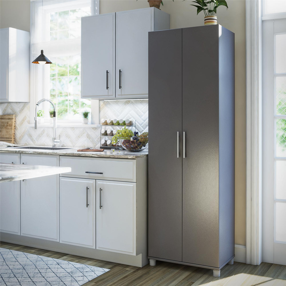 Ameriwood Home Camberly 23.7-in W x 74.29-in H Wood Composite Graphite Grey/Graphite Grey Freestanding Utility Storage Cabinet