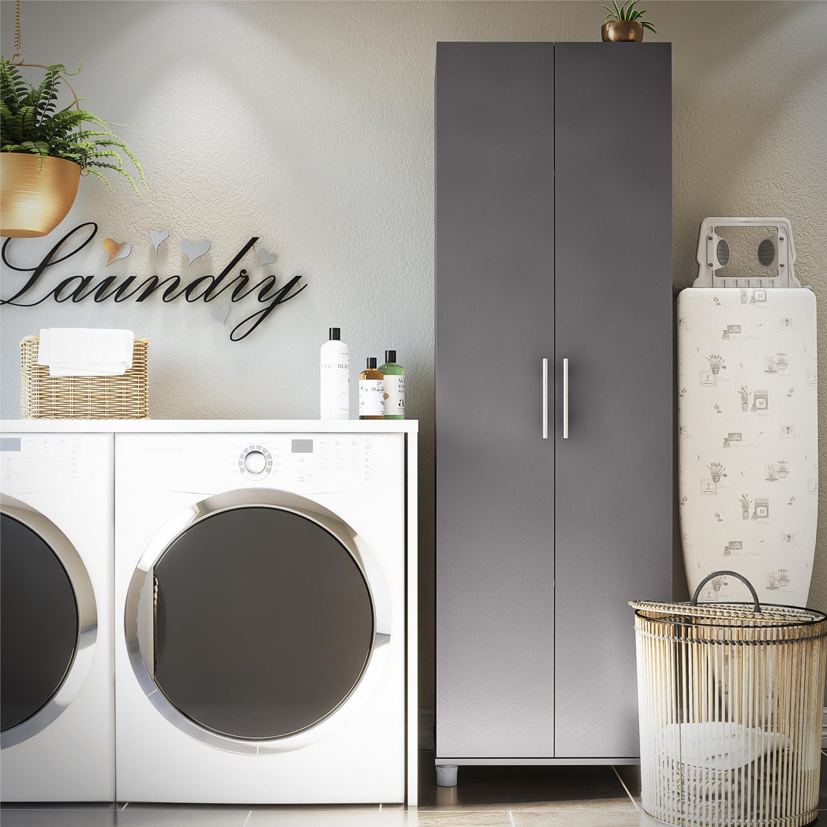 Ameriwood Home Camberly 23.7-in W x 74.29-in H Wood Composite Graphite Grey/Graphite Grey Freestanding Utility Storage Cabinet