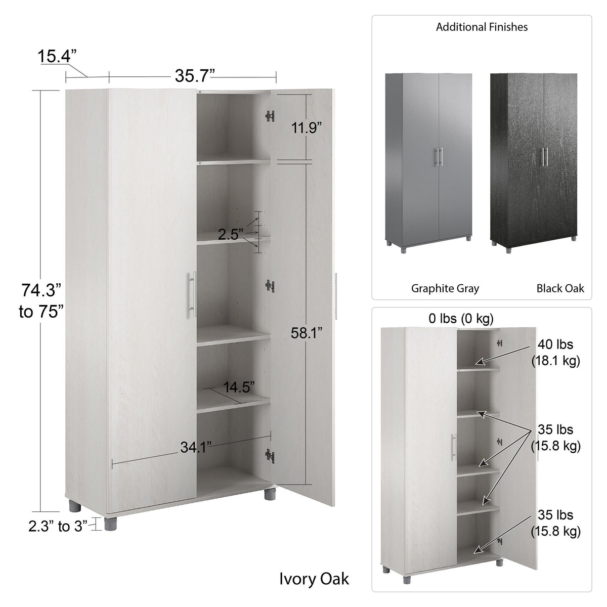 Ameriwood Home Camberly 35.68-in W x 74.31-in H Wood Composite Graphite Grey/Graphite Grey Freestanding Utility Storage Cabinet