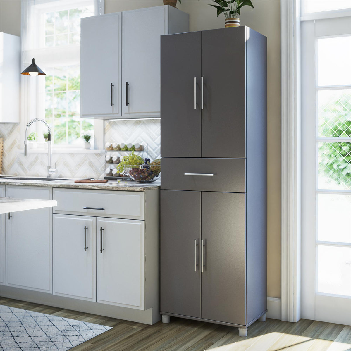Ameriwood Home Camberly 23.46-in W x 75.25-in H Wood Composite Graphite Grey/Graphite Grey Freestanding Utility Storage Cabinet