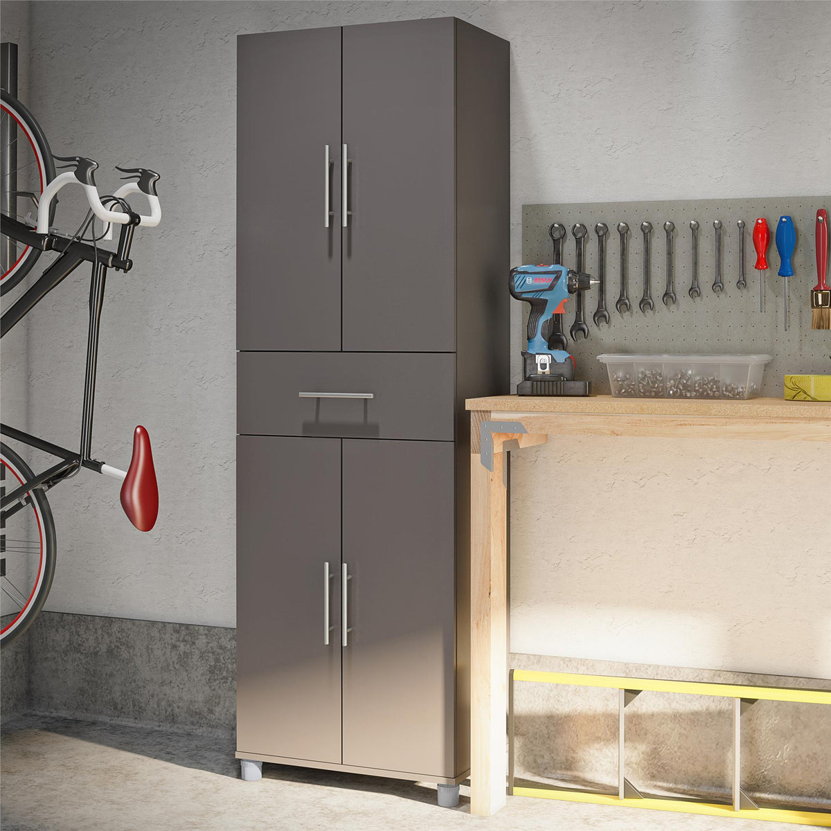 Ameriwood Home Camberly 23.46-in W x 75.25-in H Wood Composite Graphite Grey/Graphite Grey Freestanding Utility Storage Cabinet