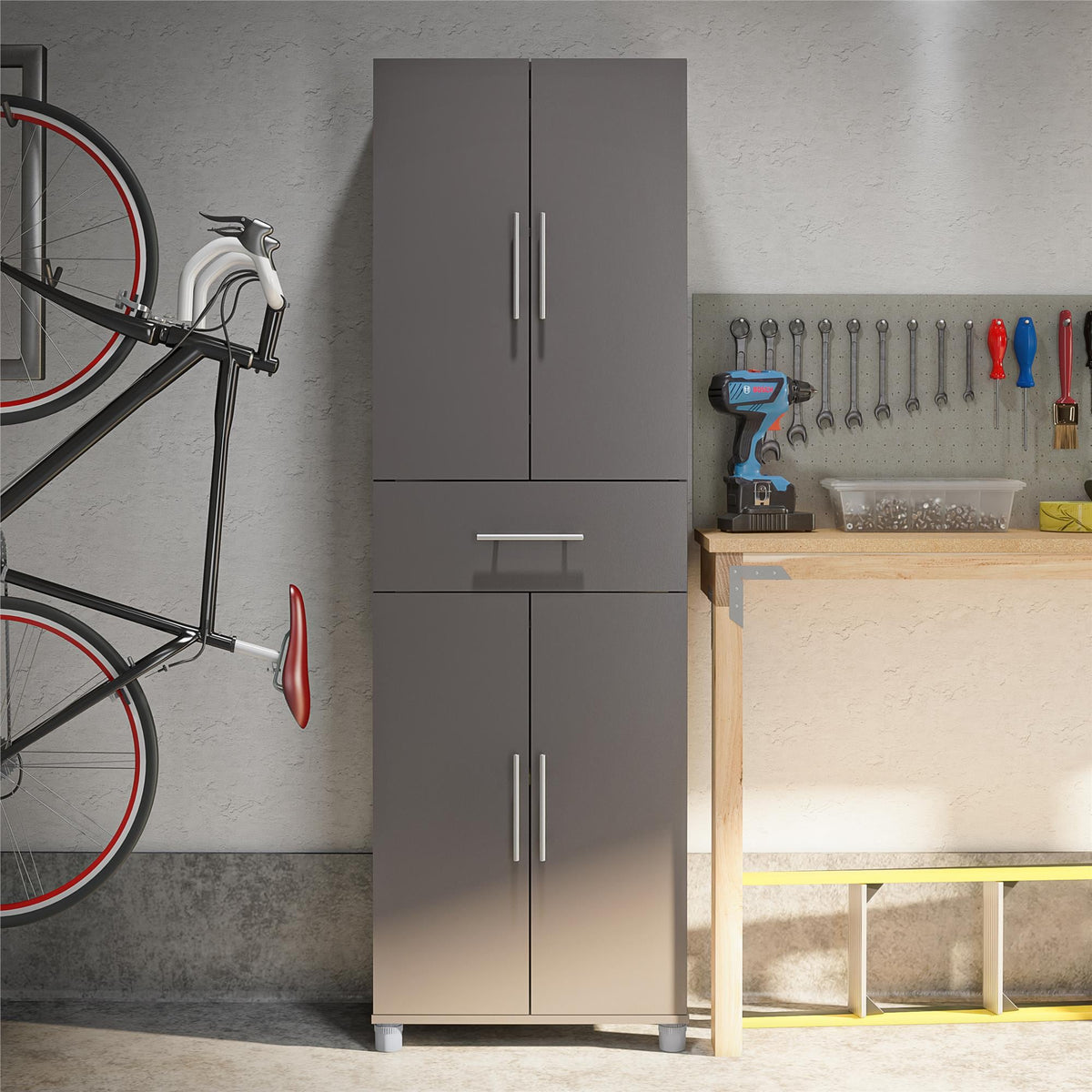 Ameriwood Home Camberly 23.46-in W x 75.25-in H Wood Composite Graphite Grey/Graphite Grey Freestanding Utility Storage Cabinet