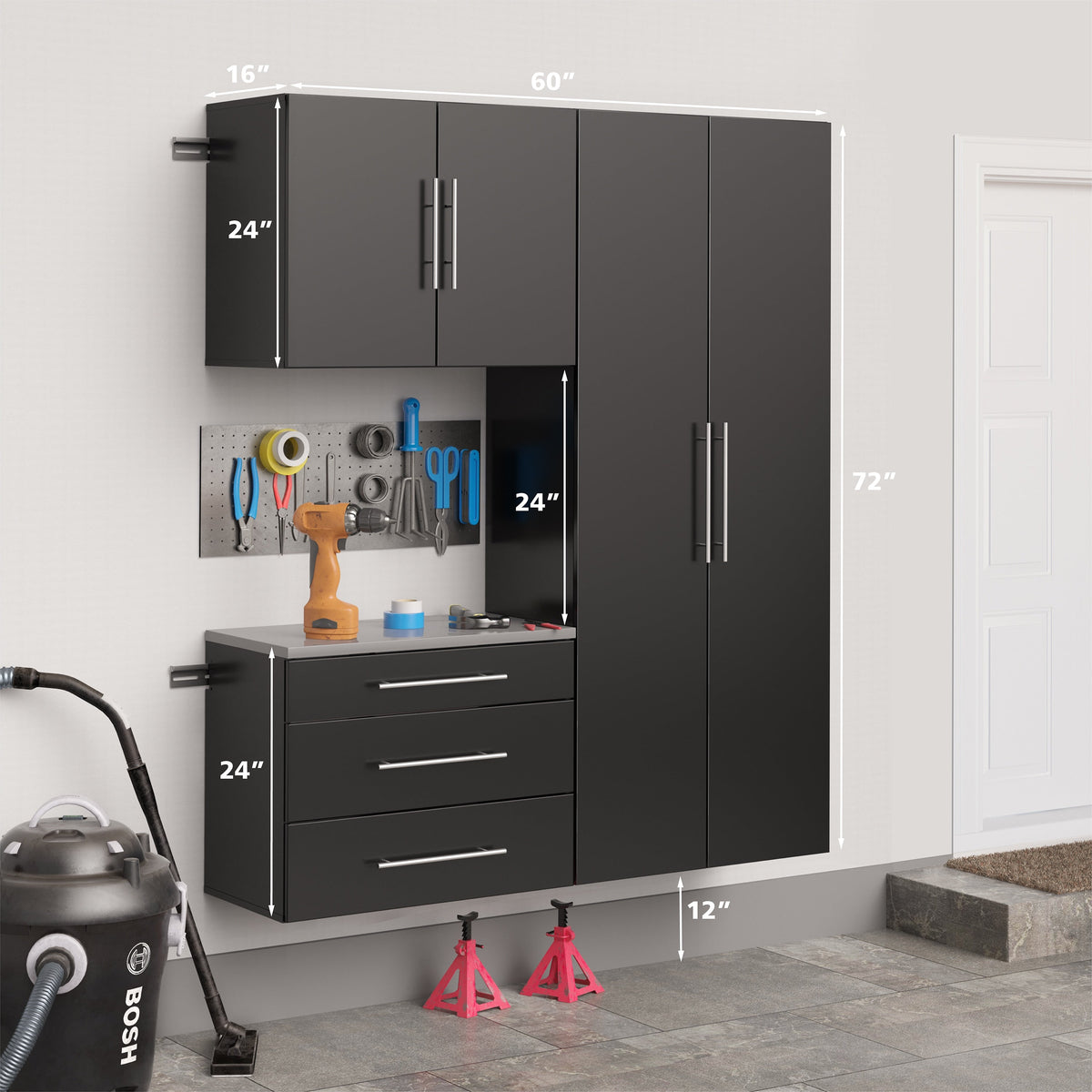 Prepac HangUps 60-in W x 72-in H Wood Composite Black Wall-mount Utility Storage Cabinet