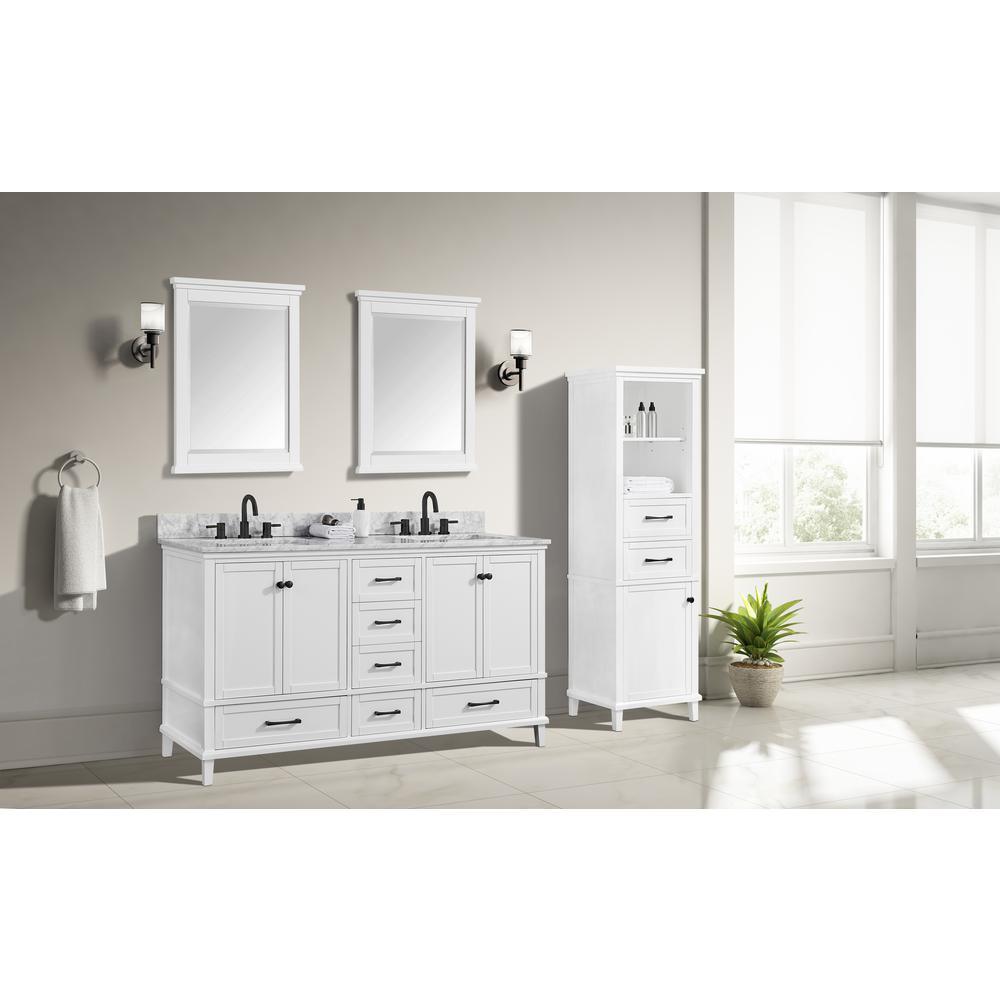 Merryfield 61 in. W x 22 in. D Bath Vanity in White with Marble Vanity Top in Carrara White with White Basin - Super Arbor