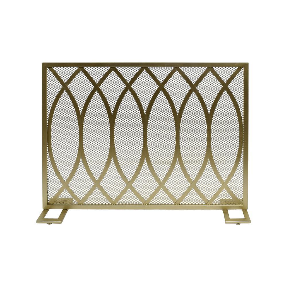 Buncombe Modern Black and Brushed Silver Single Panel Iron Fire Screen - Super Arbor