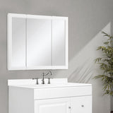 Wyndham 36 in. W x 30 in. H x 4-3/4 in. D Framed Tri-View Surface-Mount Bathroom Medicine Cabinet in White Semi-Gloss