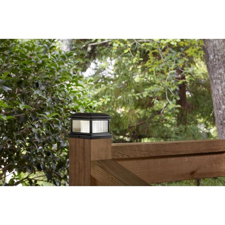 5.5 in. x 5.5 in. Outdoor Black Solar Integrated LED Plastic Post Cap Light with 3.5 in. x 3.5 in. Adaptor (2-Pack)