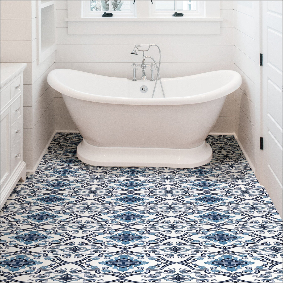 FloorPops Marrakesh Blue 12-in x 12-in Water-Resistant Peel-and-Stick Vinyl Tile Flooring, 20-sq ft Carton
