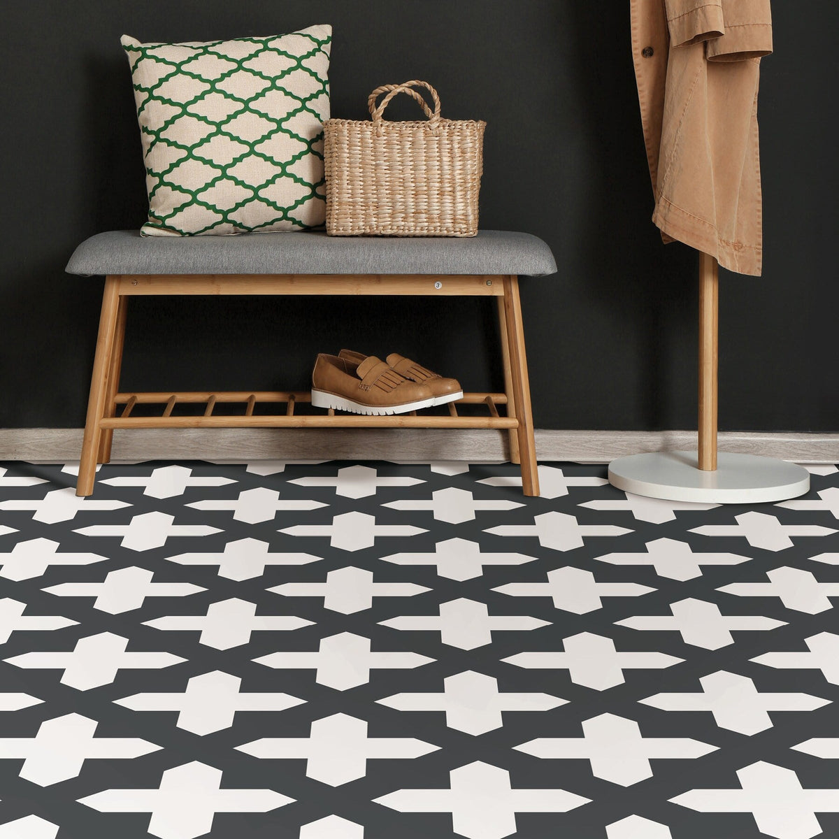 FloorPops Black 12-in x 12-in Water Resistant Peel and Stick Vinyl Tile Flooring (20-sq ft)
