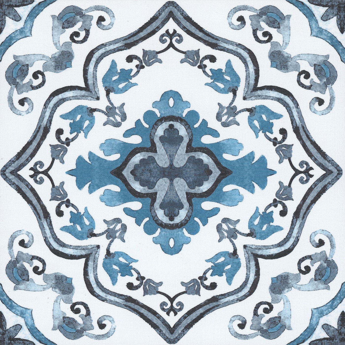 FloorPops Marrakesh Blue 12-in x 12-in Water-Resistant Peel-and-Stick Vinyl Tile Flooring, 20-sq ft Carton