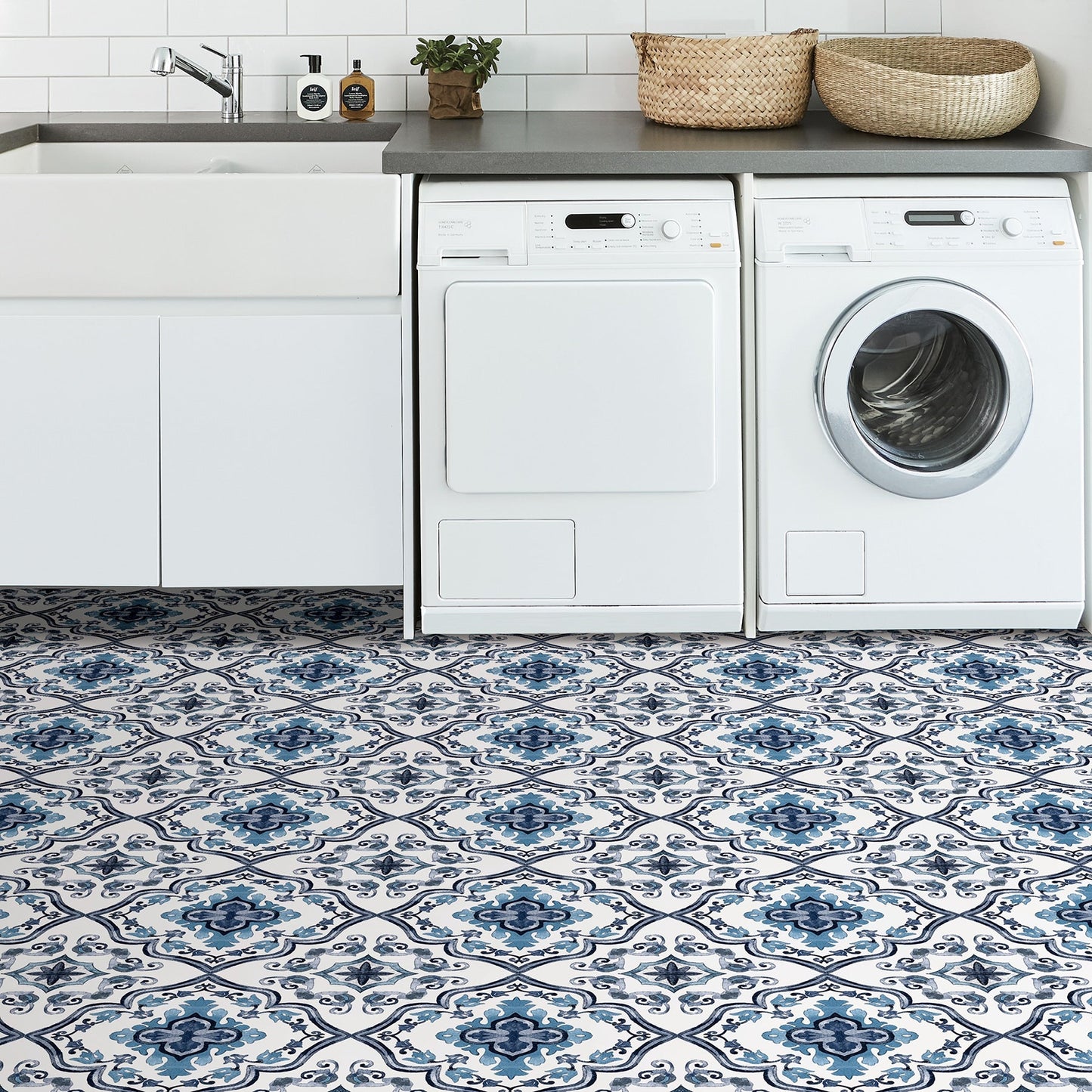 FloorPops Marrakesh Blue 12-in x 12-in Water-Resistant Peel-and-Stick Vinyl Tile Flooring, 20-sq ft Carton