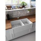 Delux Fireclay 33 in. Double Bowl Farmhouse Kitchen Sink with Workstation