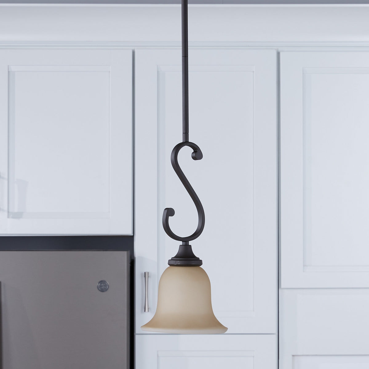 Kichler Monroe Olde Bronze Transitional Etched Glass Bell Pendant Light, 1-Light, 7-in W x 16-in H