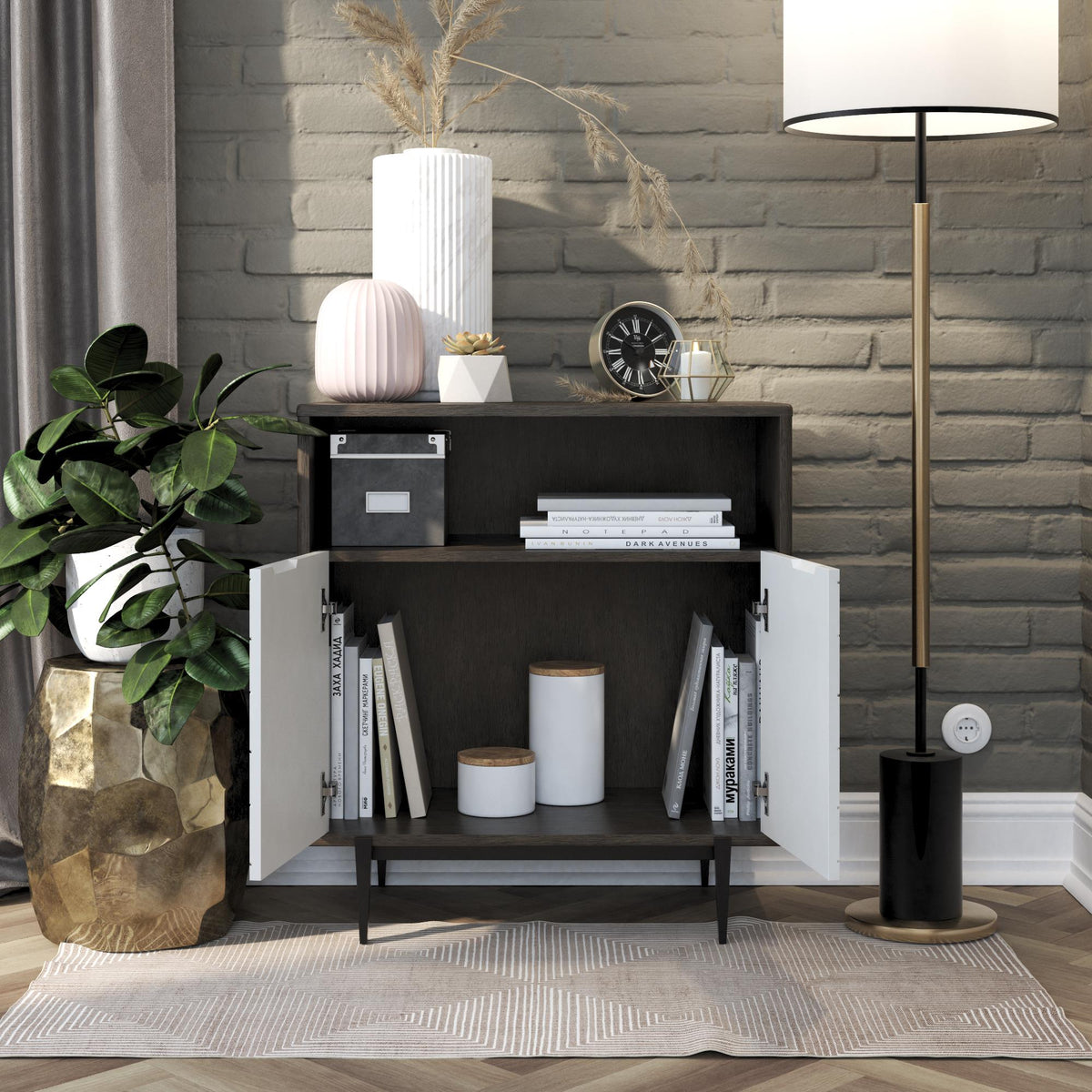 Ameriwood Home Olivia Contemporary/Modern Gray Metal Curio Cabinet