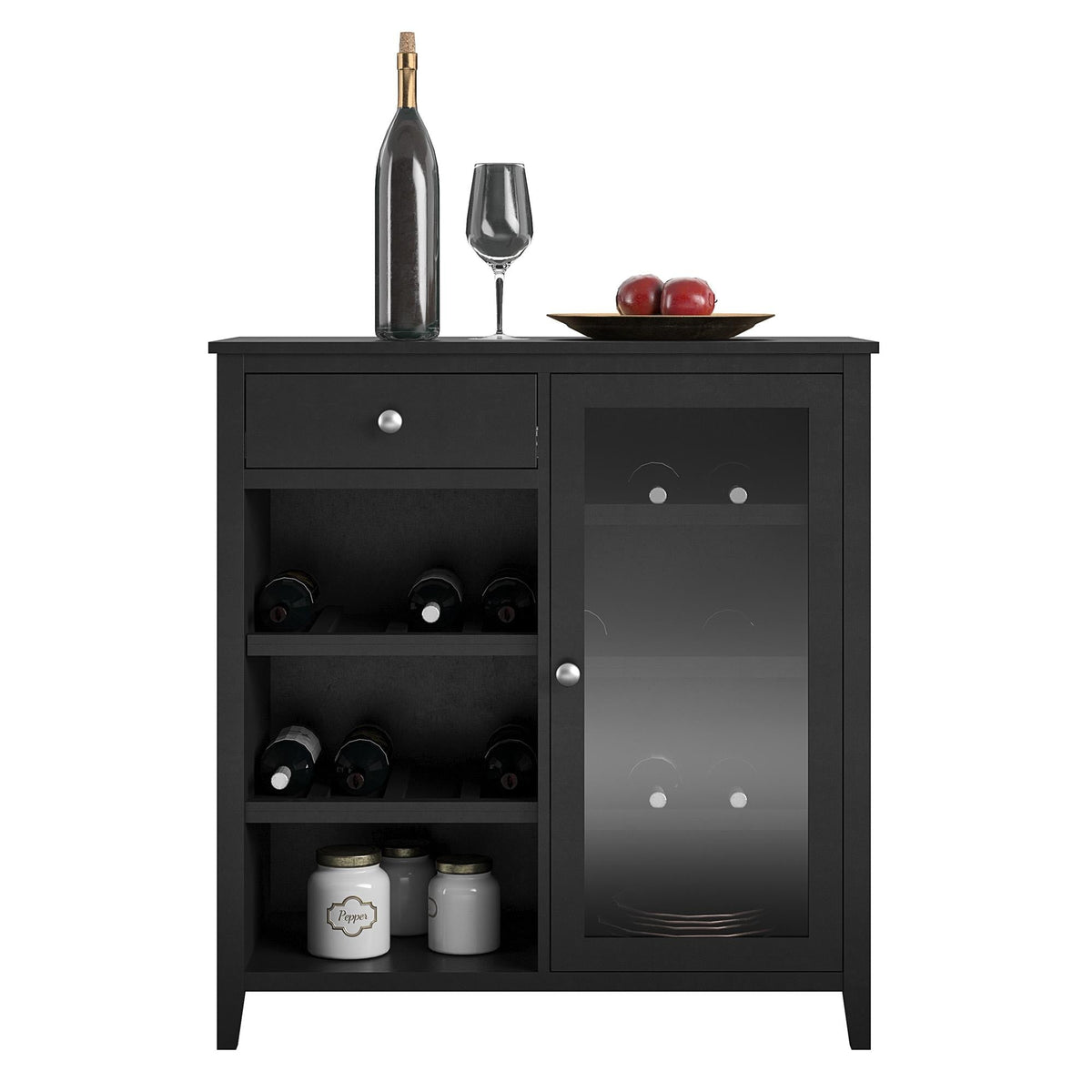 Ameriwood Home Tuxedo Contemporary/Modern Black Curio Cabinet with Wine Storage