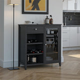 Ameriwood Home Tuxedo Contemporary/Modern Black Curio Cabinet with Wine Storage